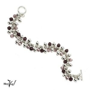 Vintage Charm Bracelet with Silver and Lilac Lavender Tiny Jingle Beads -Hey Viv